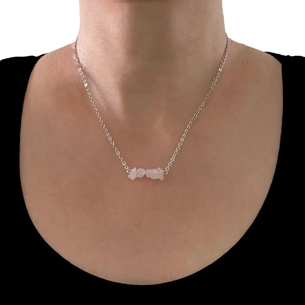 Pink Stone Cluster Necklace with Silver Plated Cable Chain Jewelry for Layering - Picture 5 of 6